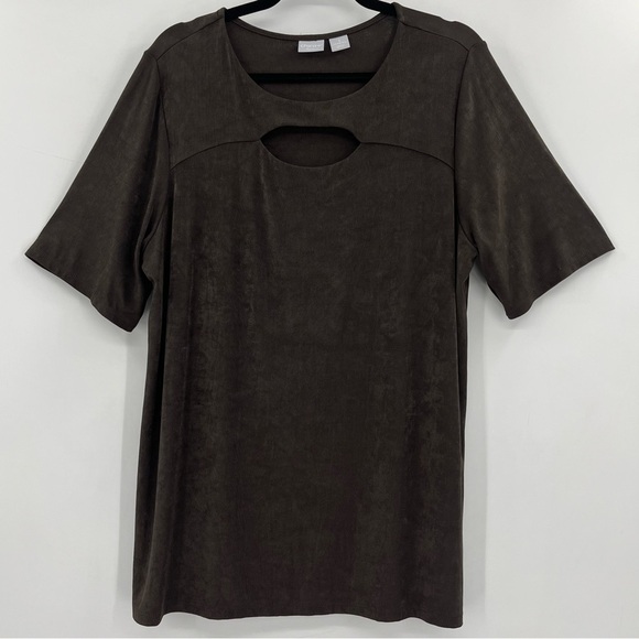 Chico’s Travelers Dark Brown Cutout Slinky Knit Tunic Top 16/18 - Picture 1 of 7